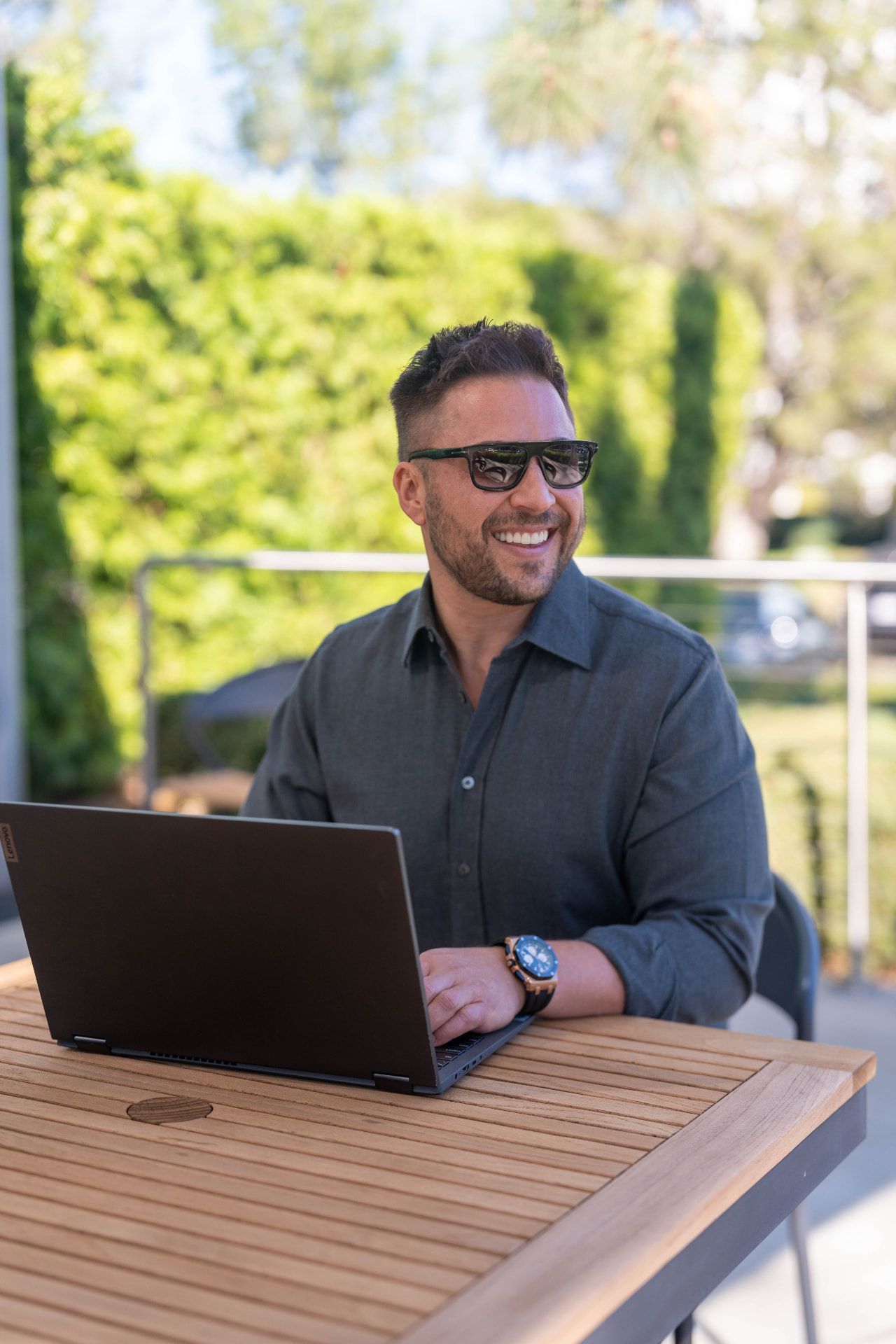 Neil Anders working outside in Newport Beach